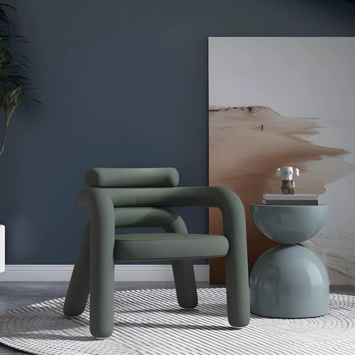 Lime green curved arm chair in modern living room