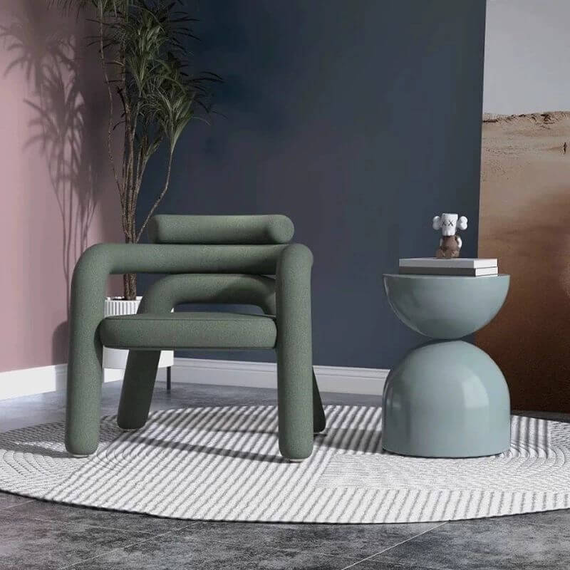 Ivory and dove grey armchair with fixed back