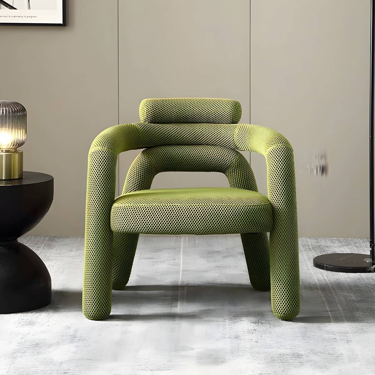 Ivory and dove grey armchair with fixed back