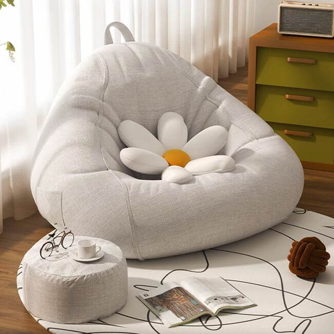 Linen Upholstered Bean Bag Set in Beige Hauptbild