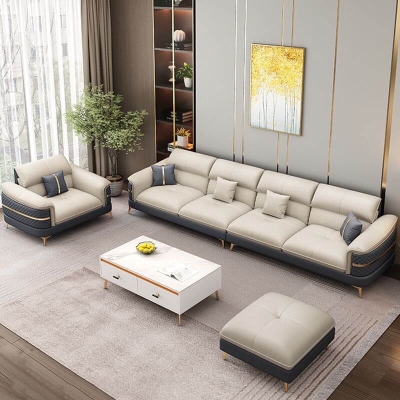 Modular sofa with round armrests in living room