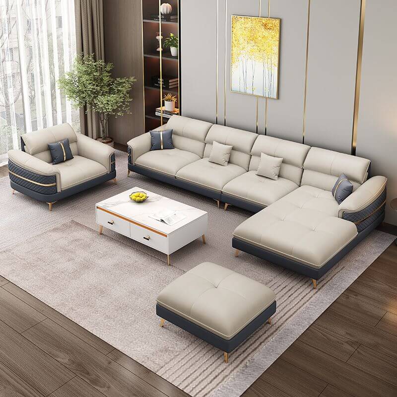 Living Room Modular Sofa Farmhouse Style Fabric Sofa with Round Armrests Secondary image