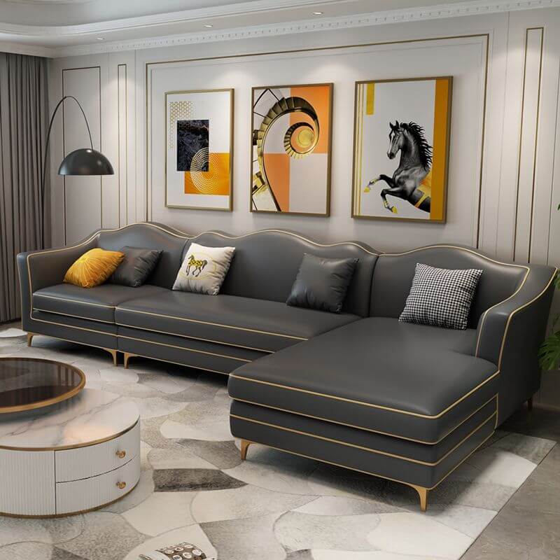 リビングルームモジュラーソファ中世モダンスタイルレザーシンプルソファスクエアアームレスト付き サブ画像
