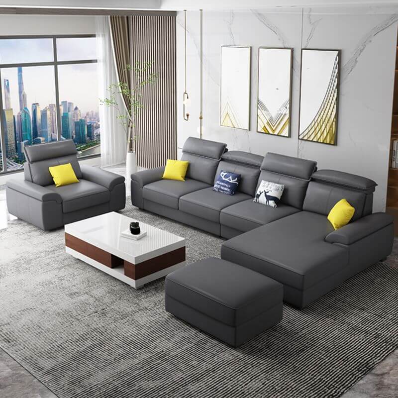 リビングルームモジュラーソファ 伝統的な装飾が施されたグレーのソファ アームレスト付き サブ画像