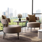 Nordic faux leather armless chair in a cozy living room