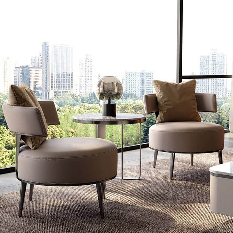 Nordic faux leather armless chair in a cozy living room