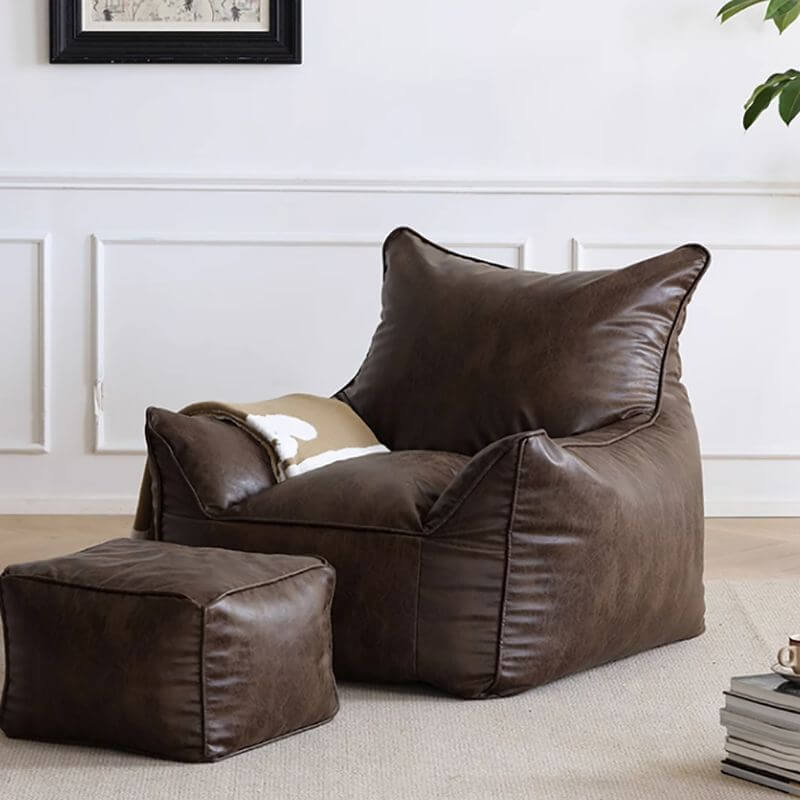 Stylish Bean Bag Set with Ottoman - Black
