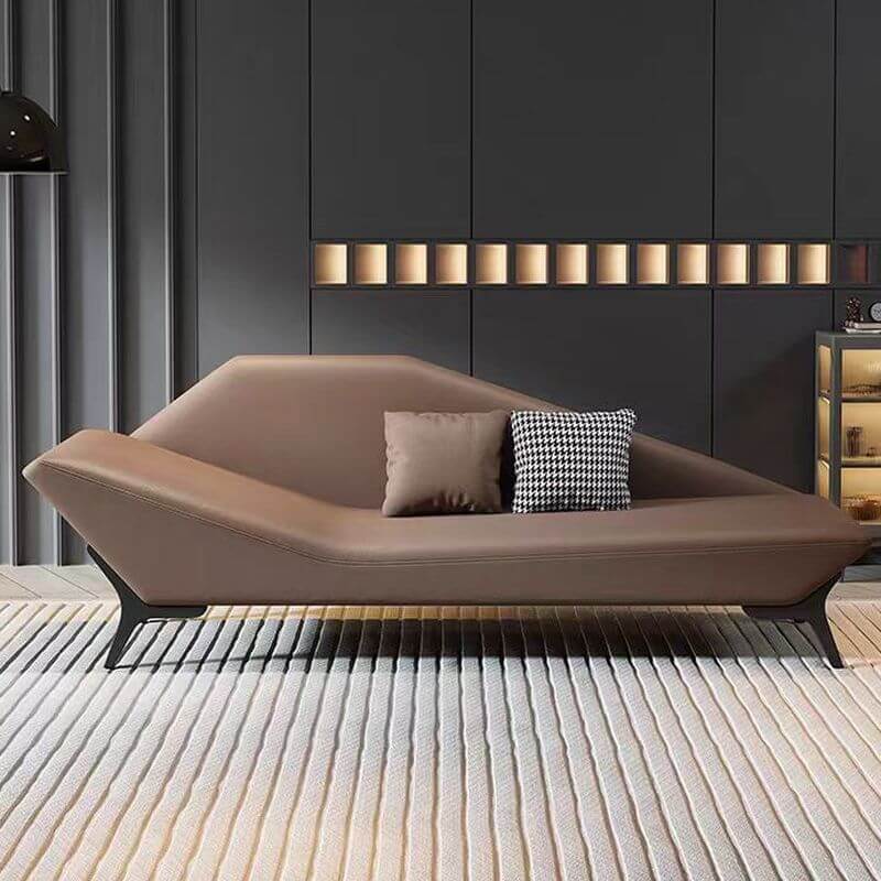 Luxurious Genuine Leather Chaise Chair Living Room in Gray/Chestnut/Beige with Overstuffed Right-hand Piece/Left-facing Armrest Secondary image