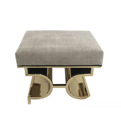 Luxurious ivory and gray rectangular ottoman with golden metal base