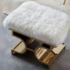 Sleek white rectangular ottoman with luxurious finish