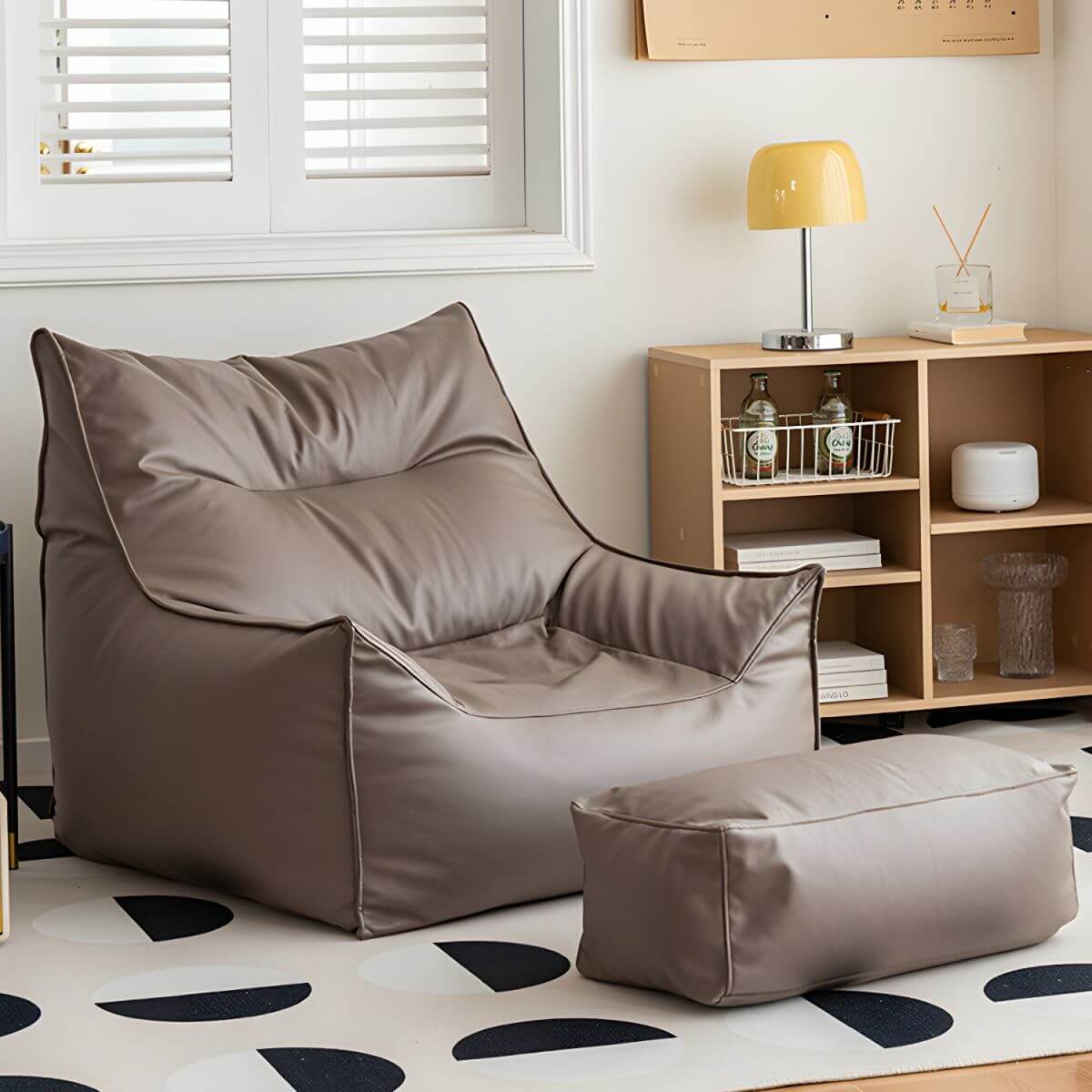 Blue faux leather bean bag chair perfect for relaxation