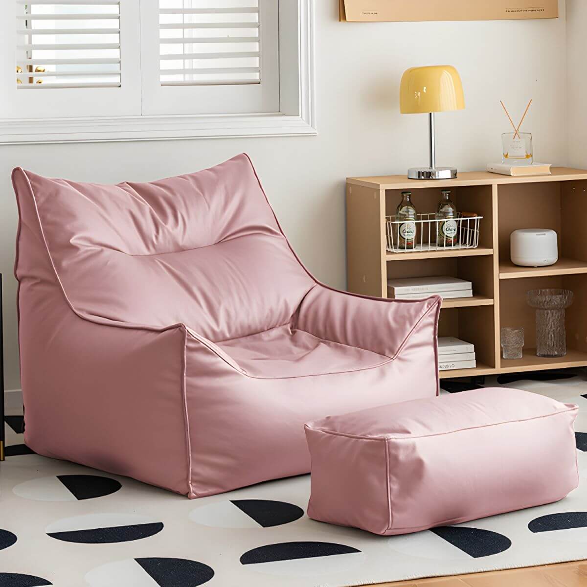 Luxurious oversized faux leather bean bag chair in black Main image