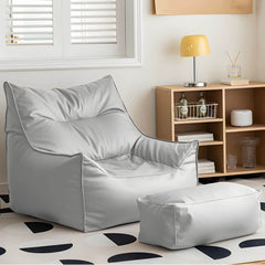 Cozy white faux leather bean bag chair in a modern setting