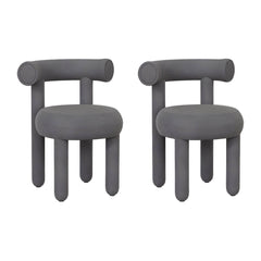 Grey upholstered vanity stool suitable for contemporary decor