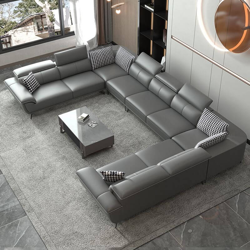 Mid-Century Modern Modular Sofa with leather finish