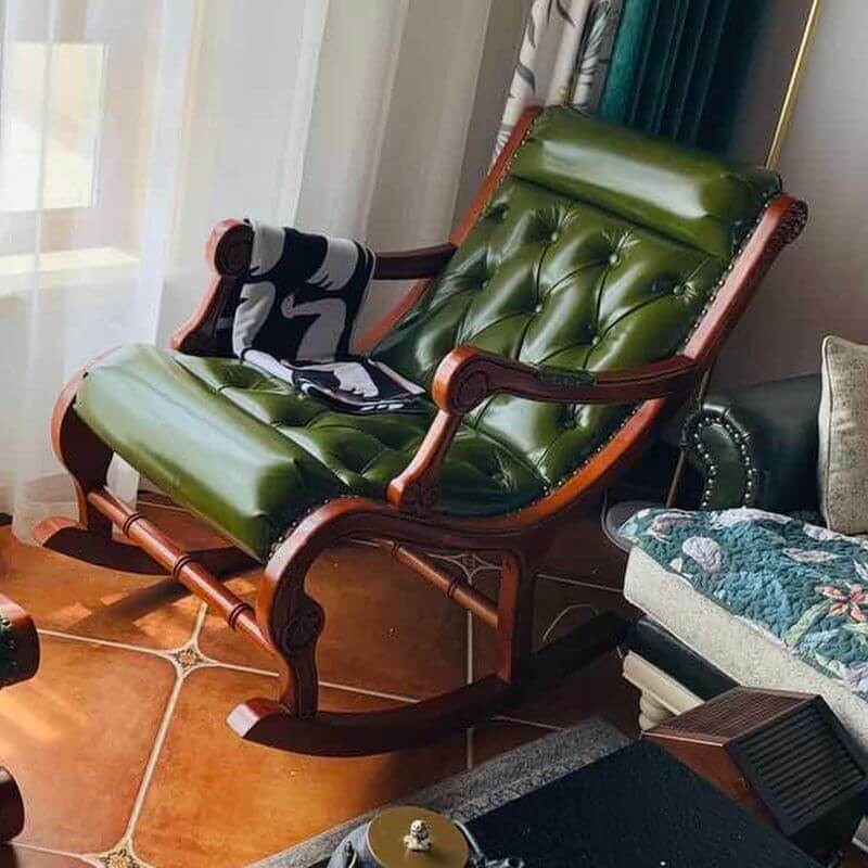 Mid-Century Modern Rocking Chair and Ottoman set in dark green Main image