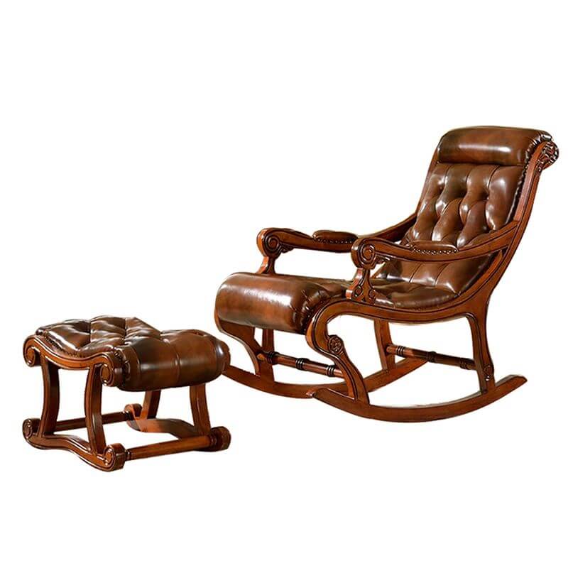 Mid-Century Modern Natural Wood Rocking Accent Chair with Ottoman Secondary image