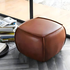 Mid-Century Modern Utility Stool in Brown Leather