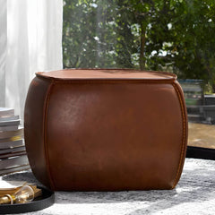 Mid-Century Modern Utility Stool in Brown Leather