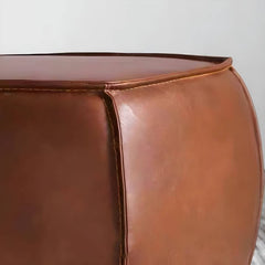 Compact Brown Leather Stool for Small Spaces