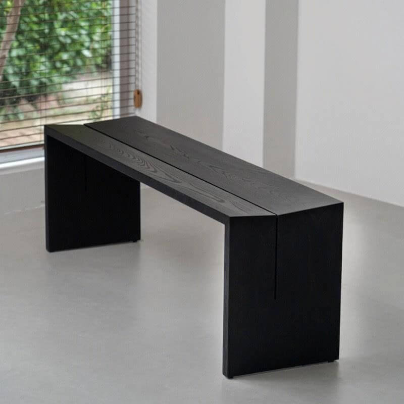 Midnight Black Accent Bench with Natural Wood