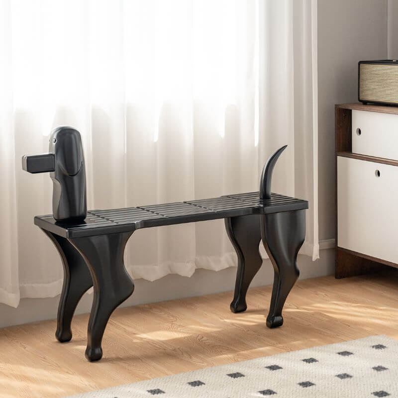 Mitternachtsschwarze Zeitgenössische Massivholzbank mit Natürlichen Holzarmen Zweitbild