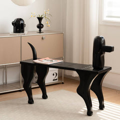 Stylish Black Bench with Wooden Arms