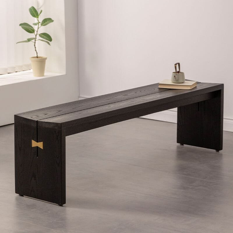 Midnight Black Natural Wood Living Room Bench side view