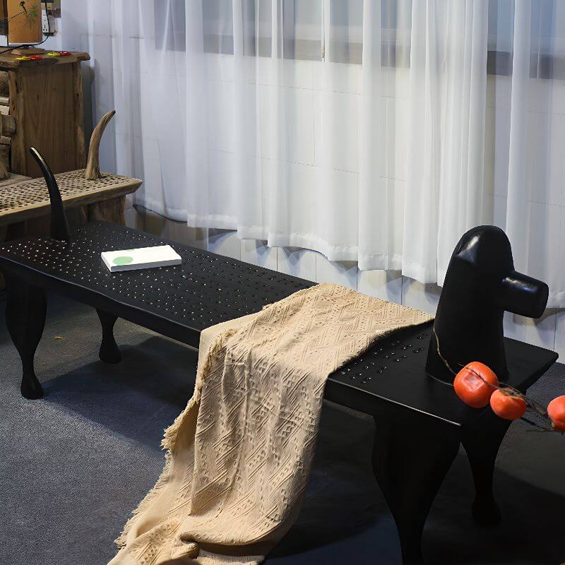 Mitternachtsschwarze Einfache Holz Einfarbige Schuhbank mit Armlehne Zweitbild