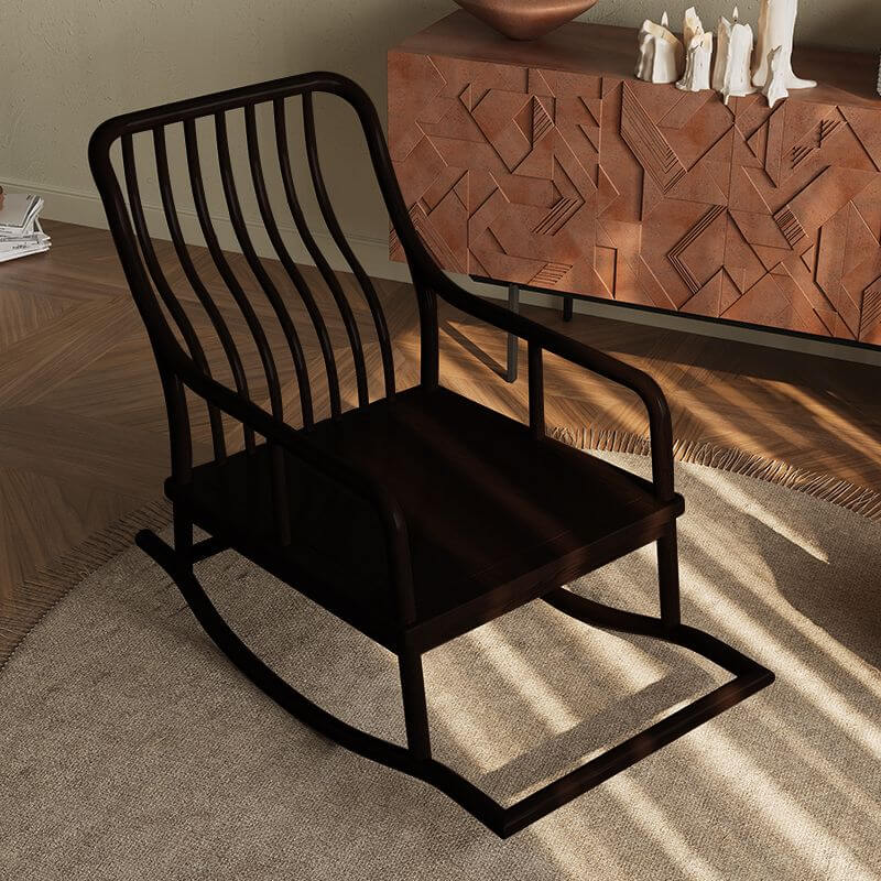 Midnight Black/Chalk/Azure Craftsman Wood Front Porch Rocking Chairs with Rear and Stationary Secondary image