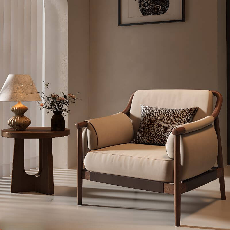 minimalist arm chair cream upholstery Main image