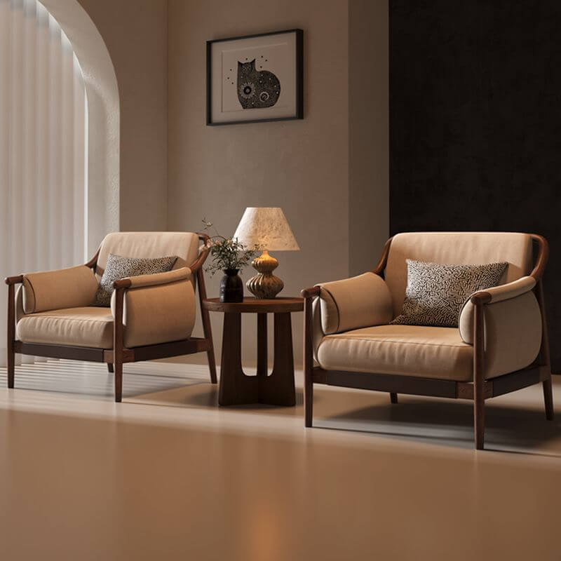 Minimalist Arm Chair with Cushion Back, Cream Upholstery, Armrest, Slipcover, Removable Cushions, and Pillow Secondary image