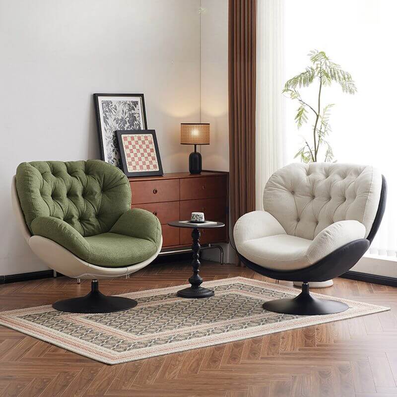 Minimalist button-tufted accent chair in white