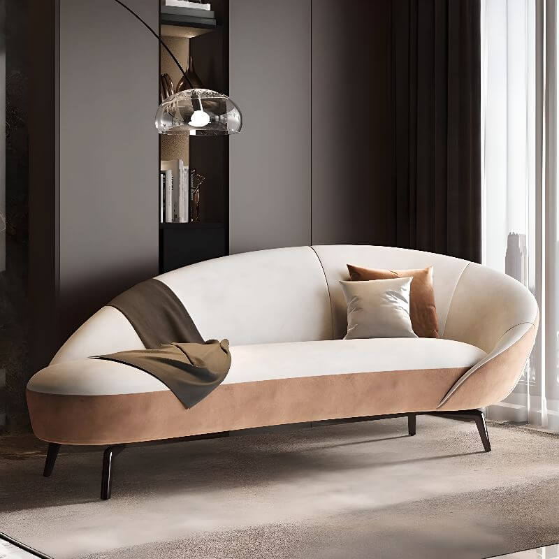 Minimalist cushioned corner unit chaise lounge in beige khaki