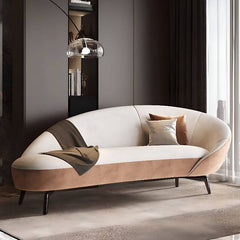 Minimalist cushioned corner unit chaise lounge in beige khaki