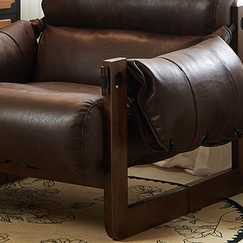 Detail view of solid color Espresso Arm Chair