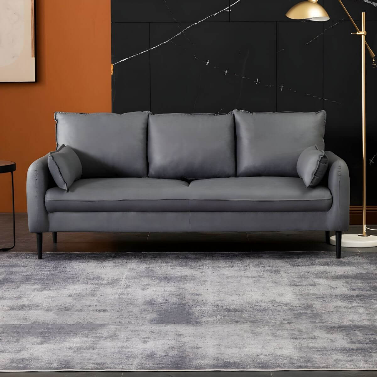 ミニマリストグレー/タンジェリンカラー/オフホワイトソリッドカラーソファ（3人用、クッションバック付き） サブ画像