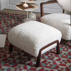 Faux fur upholstered rectangular ottoman