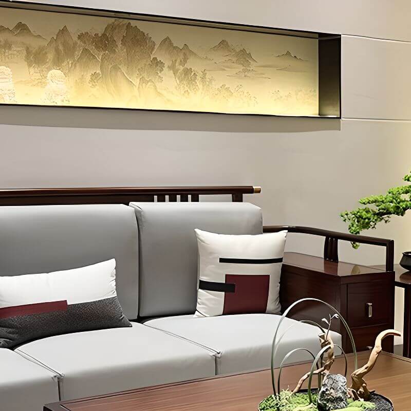 Elegant Minimalist Ivory Sofa with Decorative Pillows