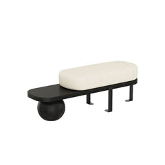 Short Wooden Bench with Cream Cushions