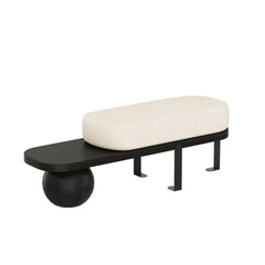 Wooden Bench with Beige Cushion