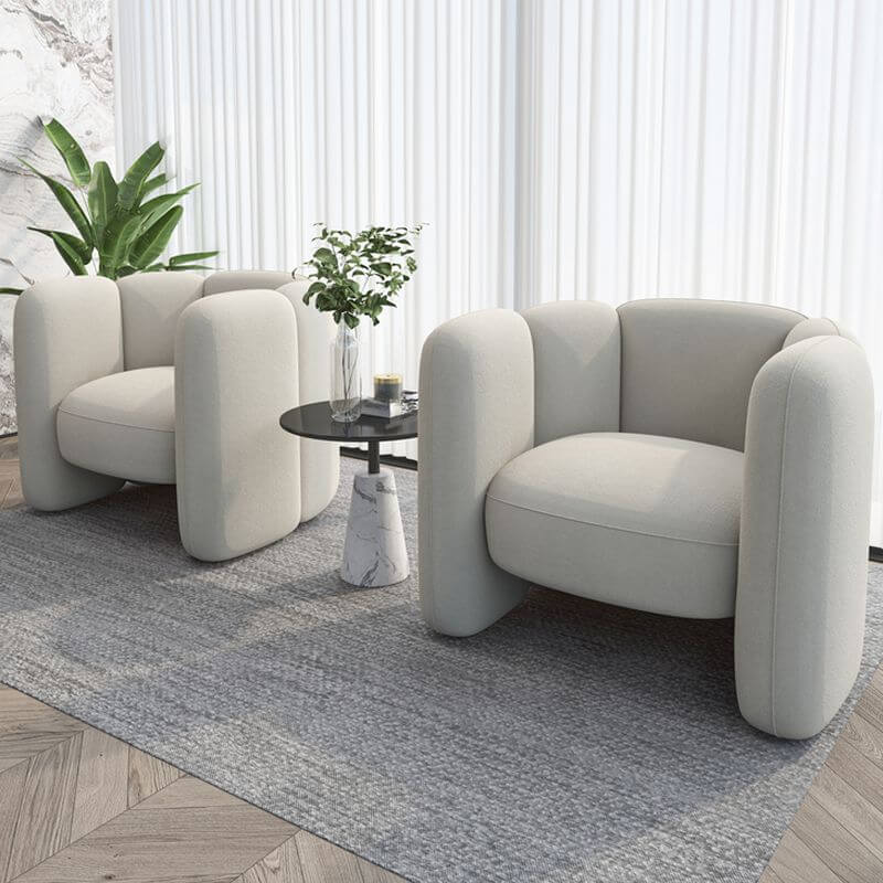 Minimalist Natural Wood Framed Olive Green/Crimson/White Barrel Chair with Solid Color Arms and Sewn Pillow Back Secondary image