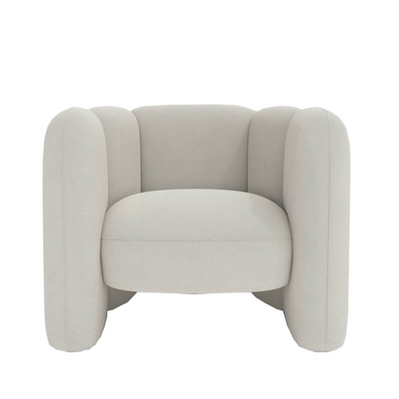 Solid color arms on barrel chair