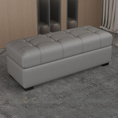 Chic Beige Storage Ottoman with Wood Frame