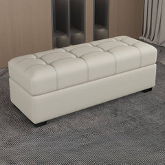 Light Gray Genuine Leather Ottoman