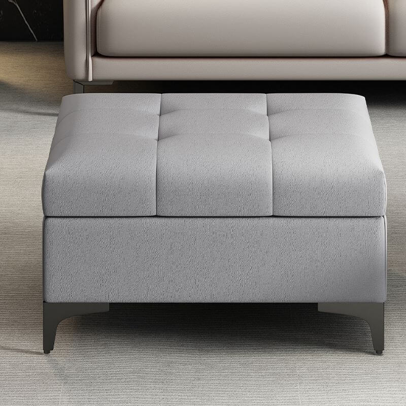 Minimalist rectangular storage ottoman in gray faux leather Image principale du produit