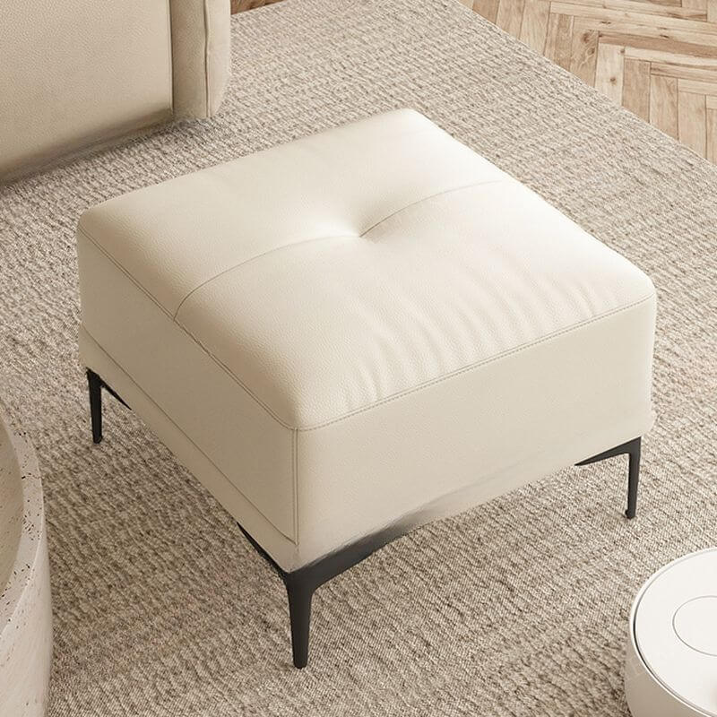Square ottoman with faux leather upholstery