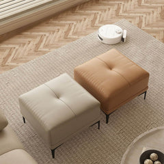 Square ottoman with faux leather upholstery