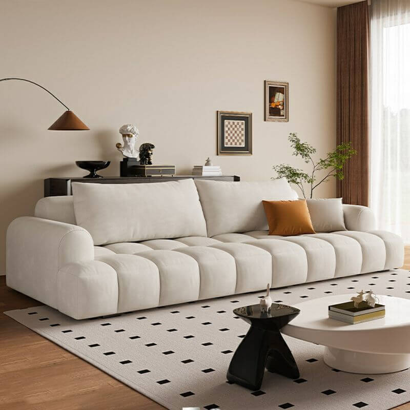 Minimalist Scratch-immune Solid Color Cream Floor Sofa/Single Sofa with Back and 2 Pillows/1 Pillow for 3/2-seater/1 Person