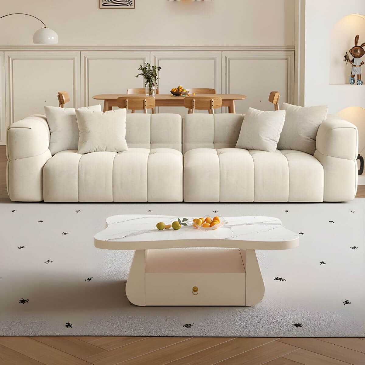 Minimalist Scratch-repellent Solid Color Dove Grey/Beige/Butter Color Sofa Couch for Seats 5/4-seater/for 3 with 5 Pillows/4 Pillows/3 Pillows Secondary image